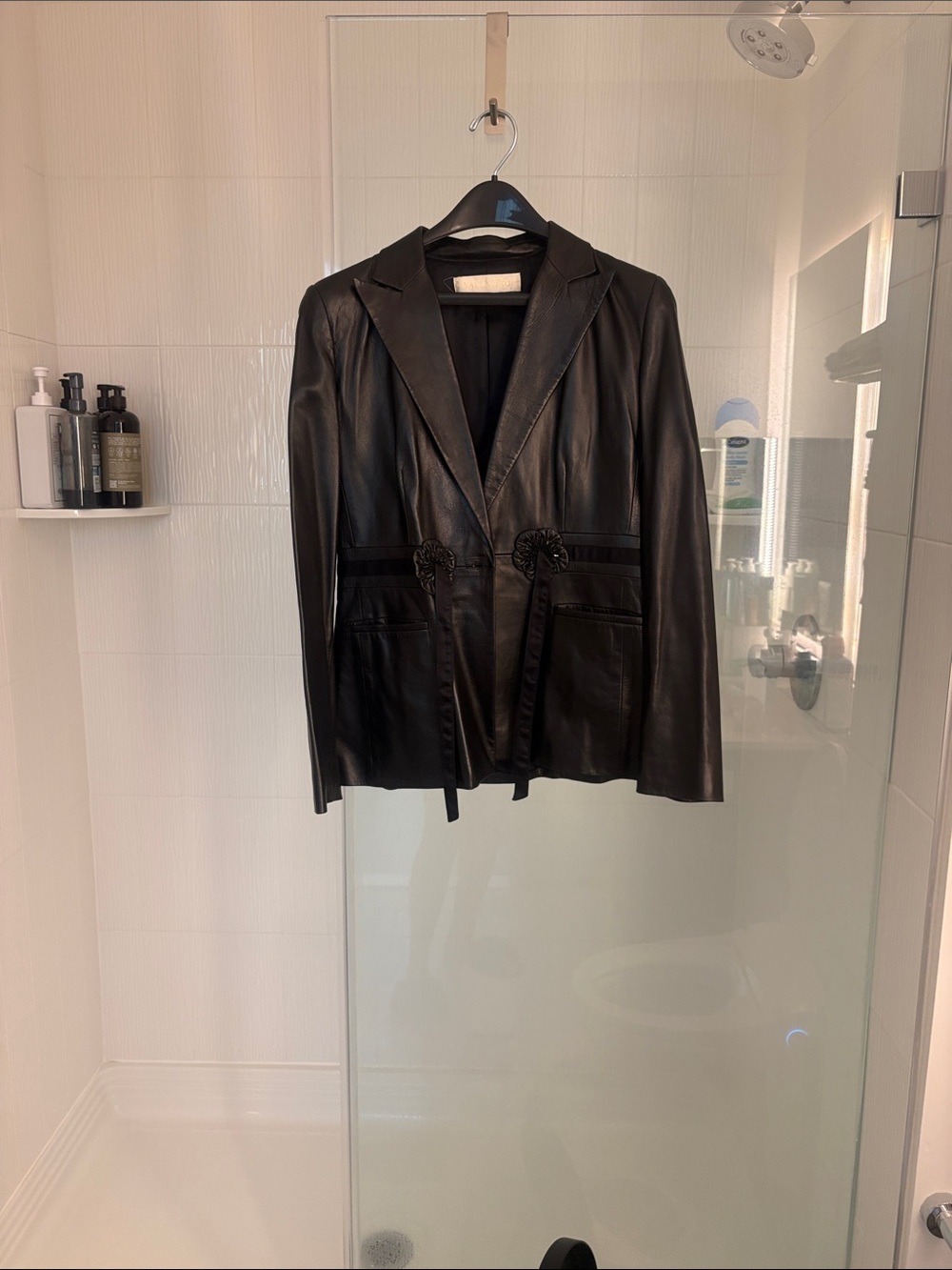 Valentino Black Leather ribbon Blazer Jacket